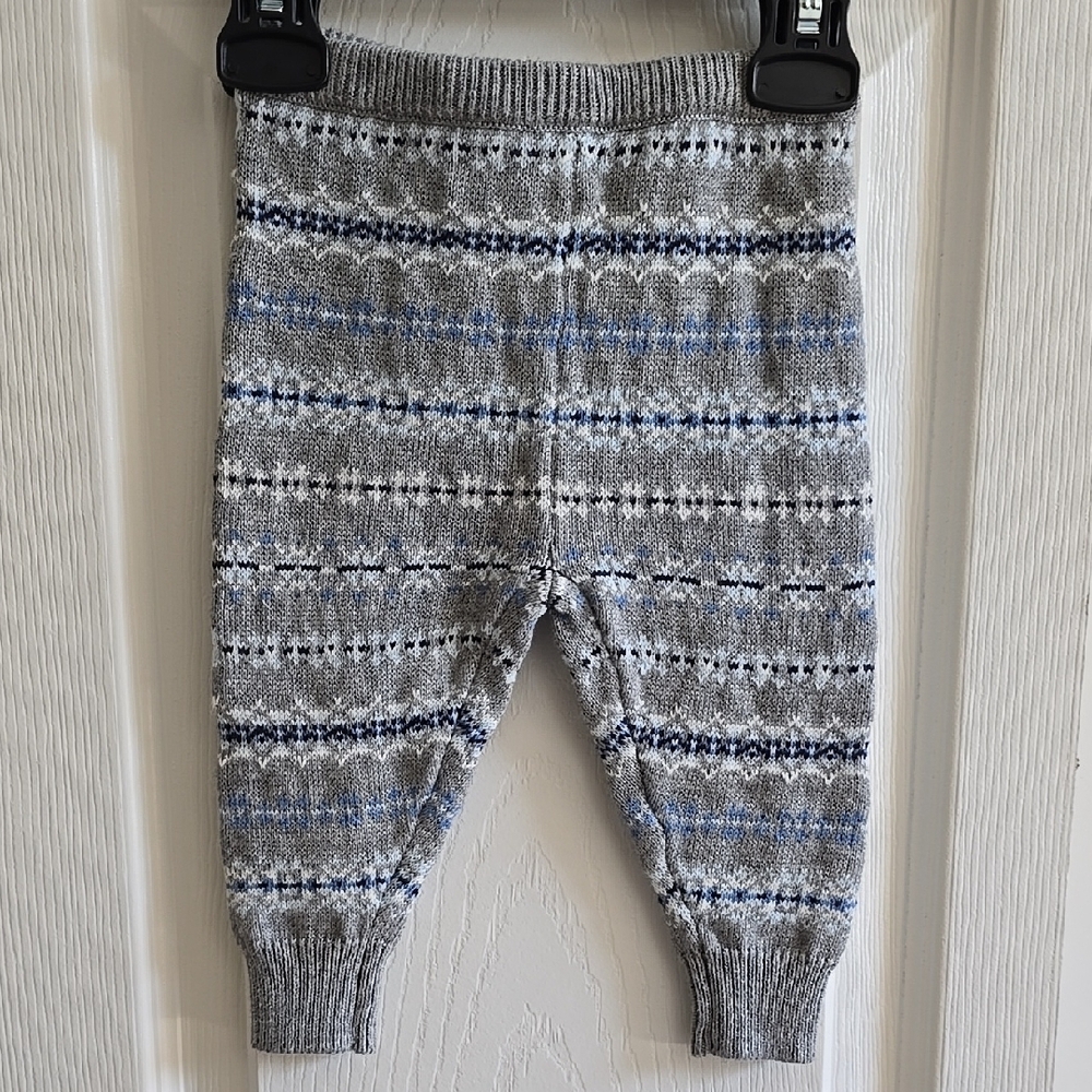 Janie And Jack Gray and Blue Patterned Knit Pants